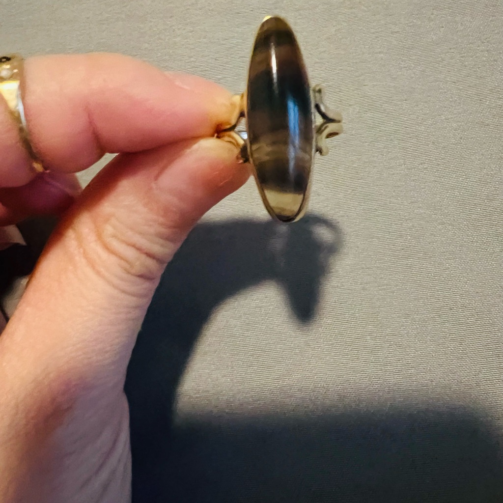 Vintage 1970s 14k Gold Natural Agate Statement Ring Size 5